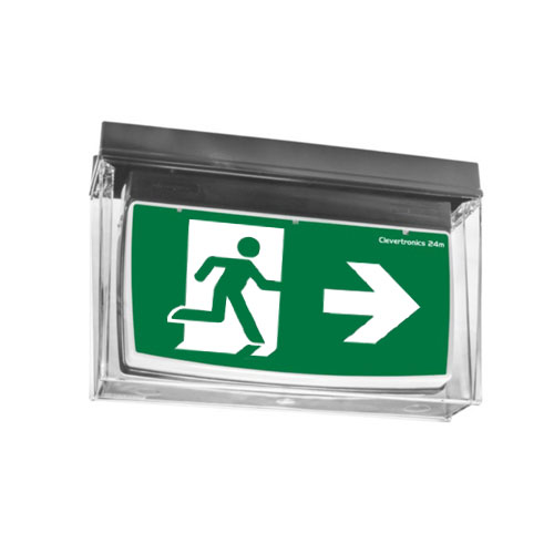 IP66/67 Weatherproof Exit, Surface Mount, LP, Clevertest Plus, All Pictograms, Single or Double Sided, Black